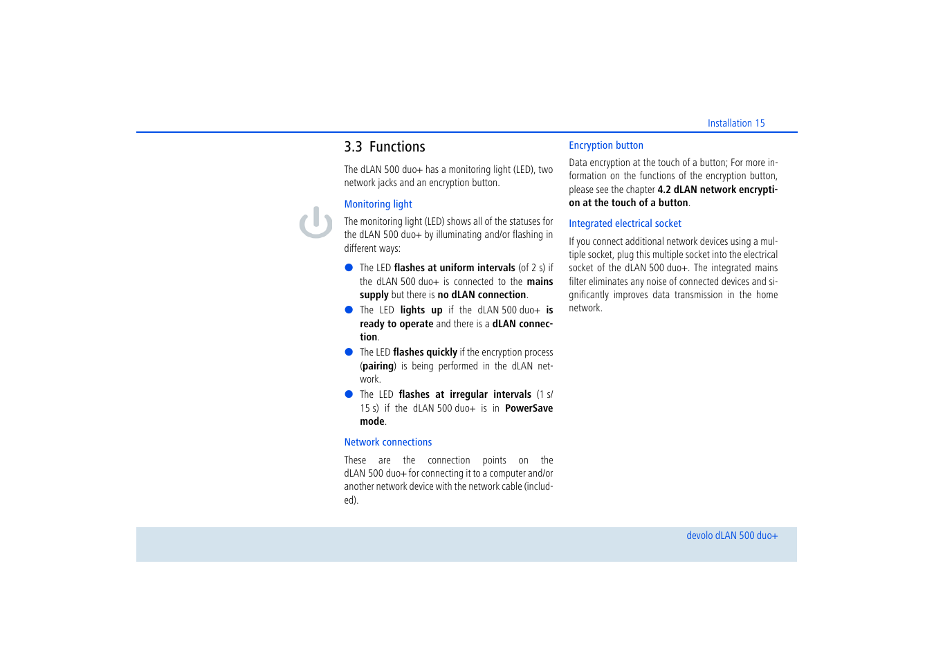 3 functions, Functions | Devolo dLAN 500 duo+ User Manual | Page 16 / 33