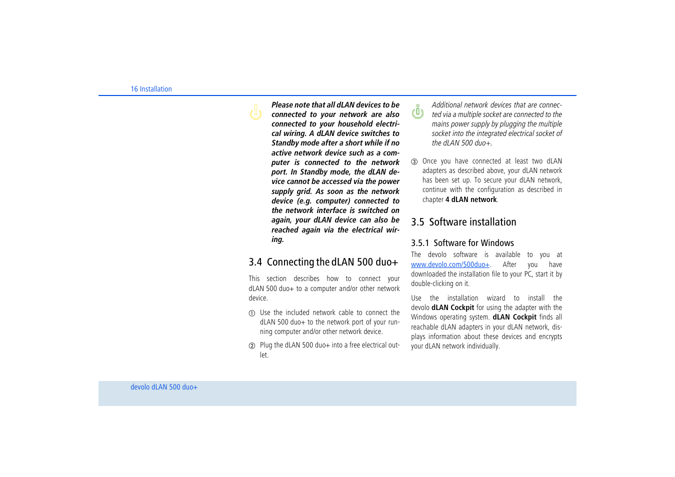 4 connecting the dlan 500 duo, 5 software installation, 1 software for windows | Connecting the dlan 500 duo, Software installation, Software for windows | Devolo dLAN 500 duo+ User Manual | Page 17 / 33