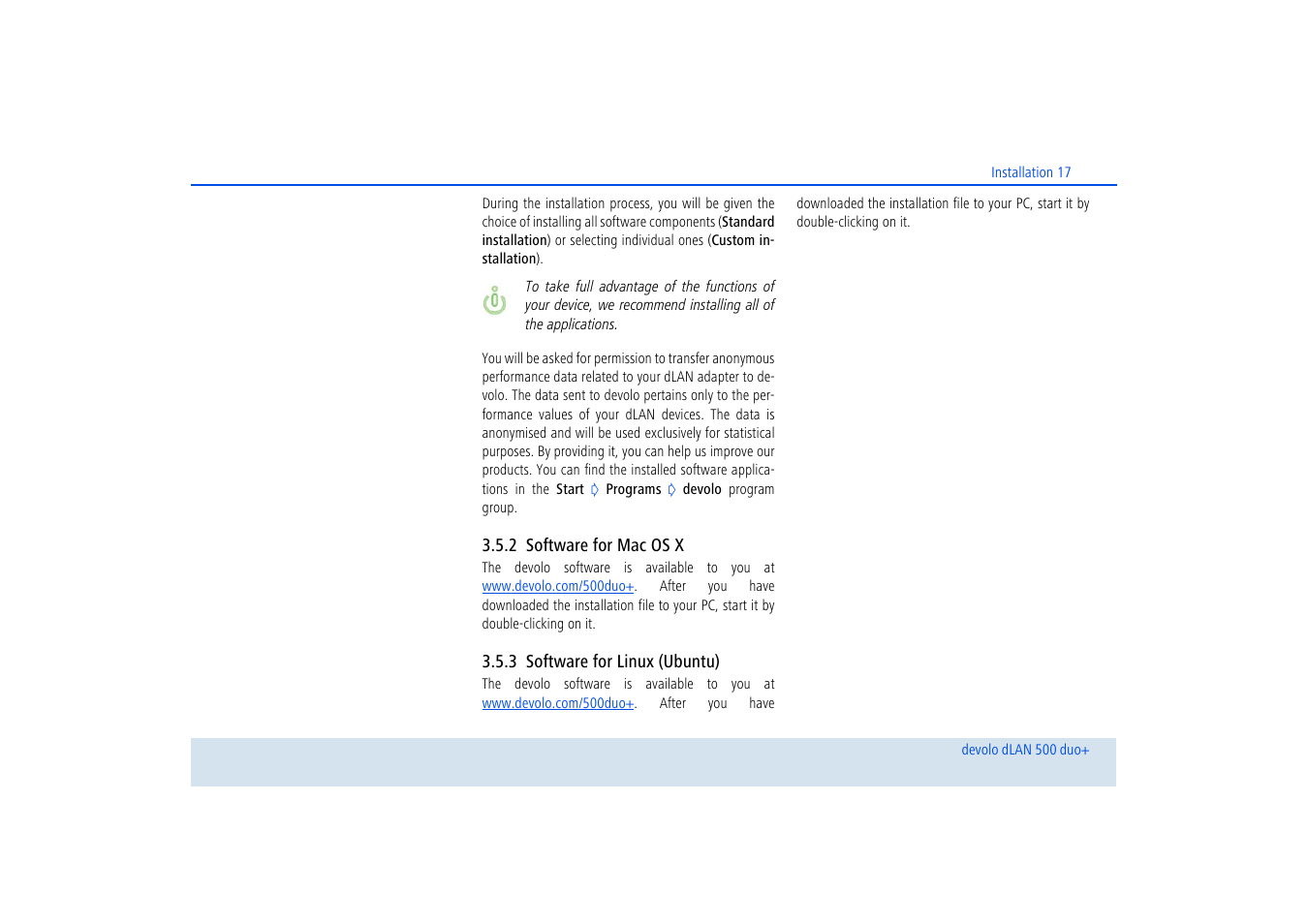 2 software for mac os x, 3 software for linux (ubuntu), Software for mac os x | Software for linux (ubuntu) | Devolo dLAN 500 duo+ User Manual | Page 18 / 33