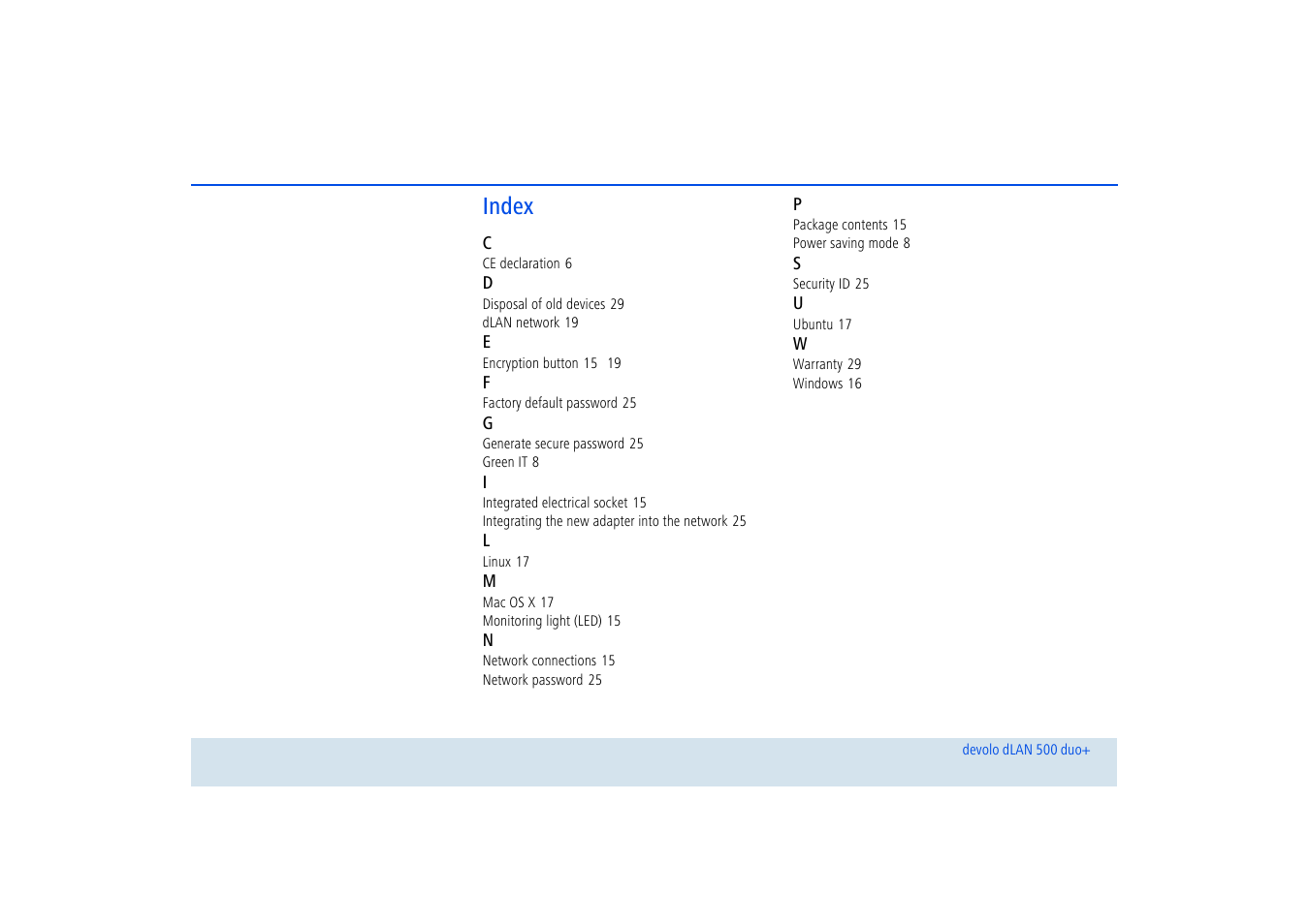 Index | Devolo dLAN 500 duo+ User Manual | Page 32 / 33