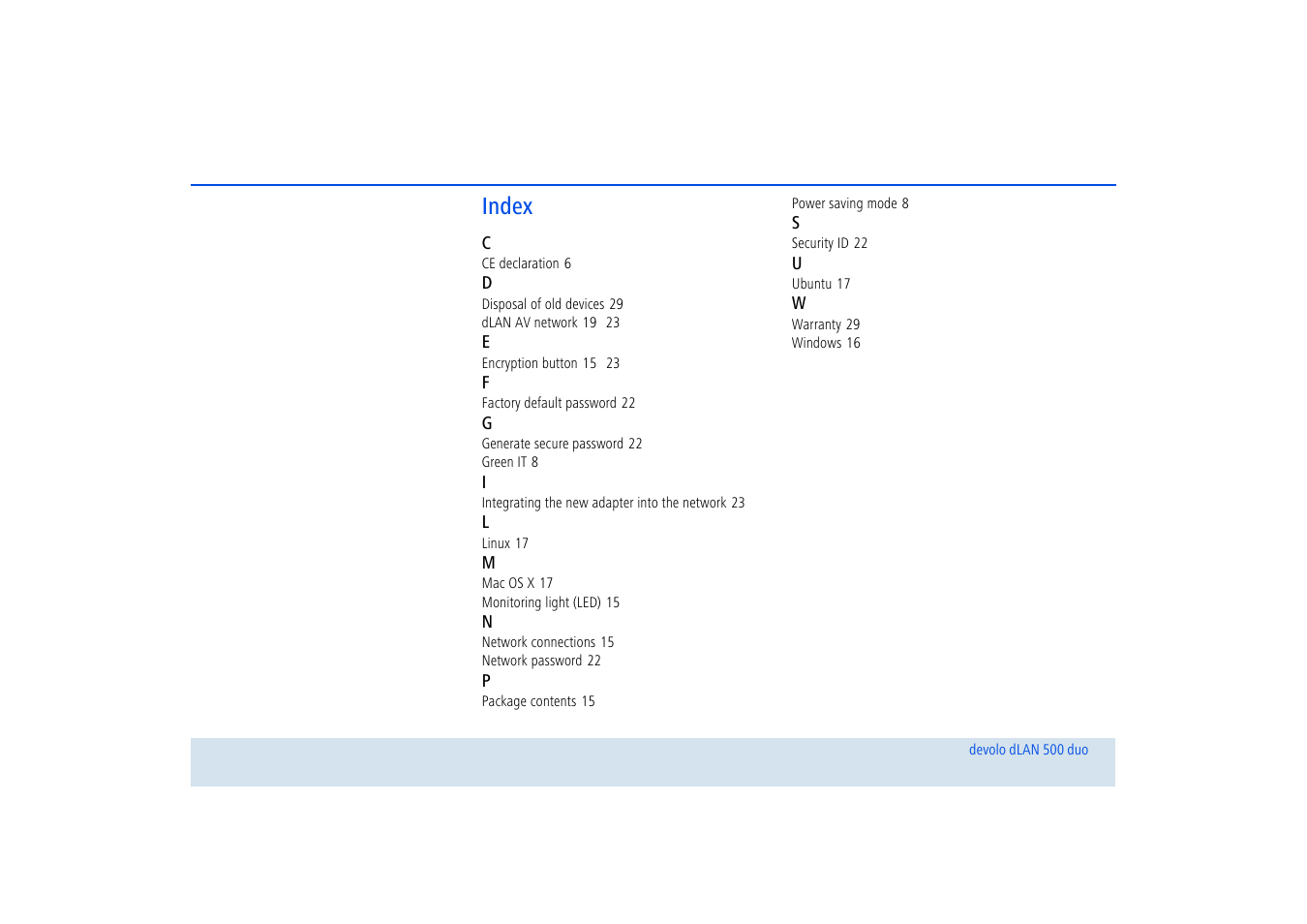 Index | Devolo dLAN 500 duo+ User Manual | Page 32 / 33