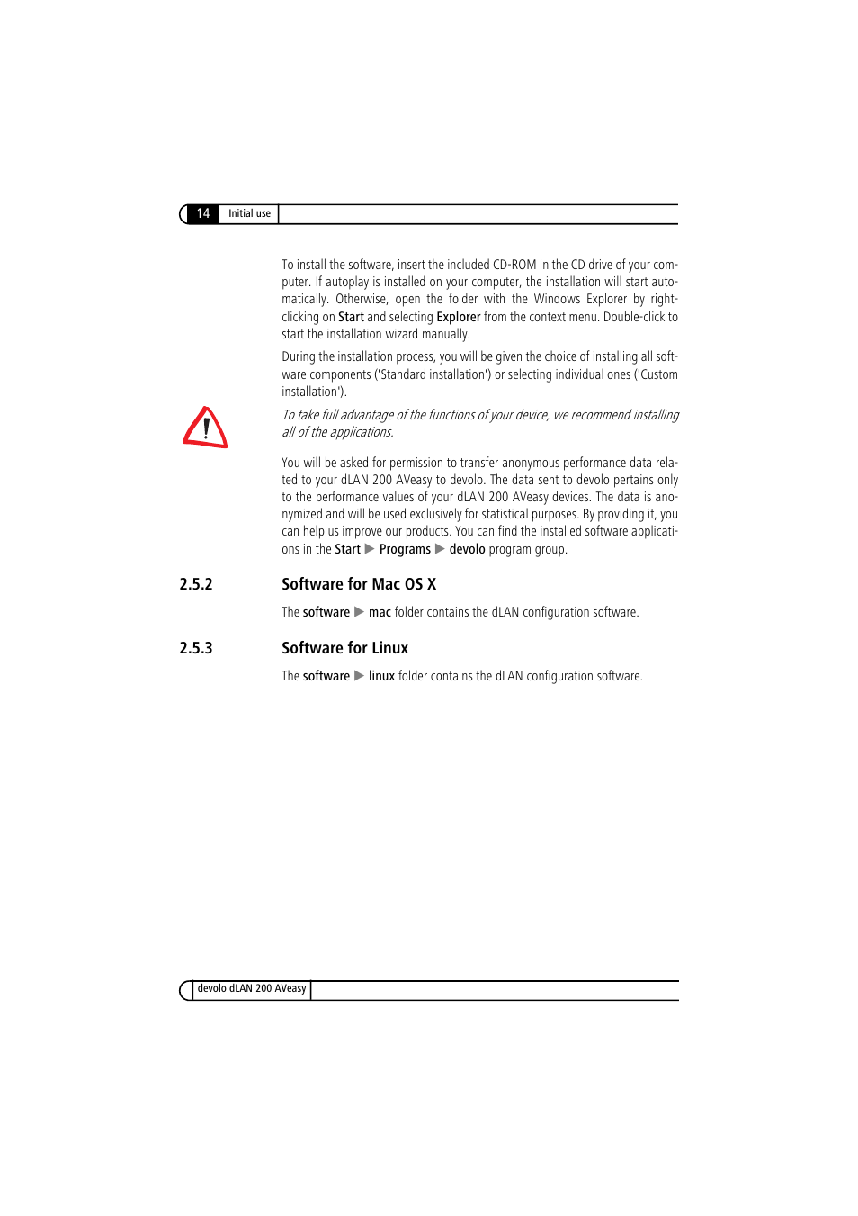 2 software for mac os x, 3 software for linux, Software for mac os x | Software for linux | Devolo dLAN 200 AVeasy User Manual | Page 14 / 26