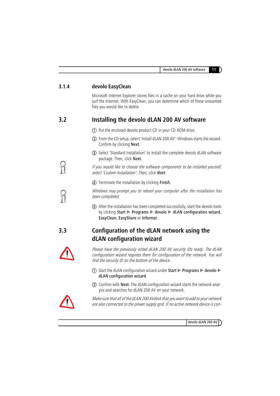 4 devolo easyclean, 2 installing the devolo dlan 200 av software, Devolo easyclean | Installing the devolo dlan 200 av software | Devolo dLAN 200 AV User Manual | Page 11 / 25