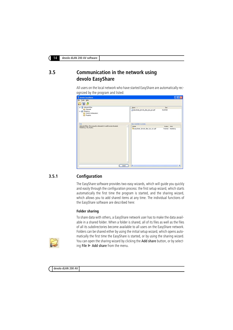 1 configuration, Communication in the network using, Devolo easyshare14 3.5.1 | Configuration | Devolo dLAN 200 AV User Manual | Page 14 / 25