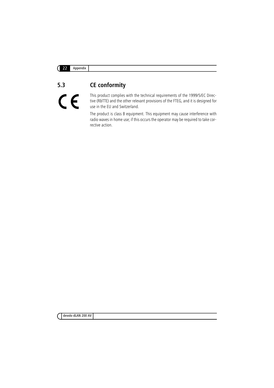 3 ce conformity, Ce conformity | Devolo dLAN 200 AV User Manual | Page 22 / 25