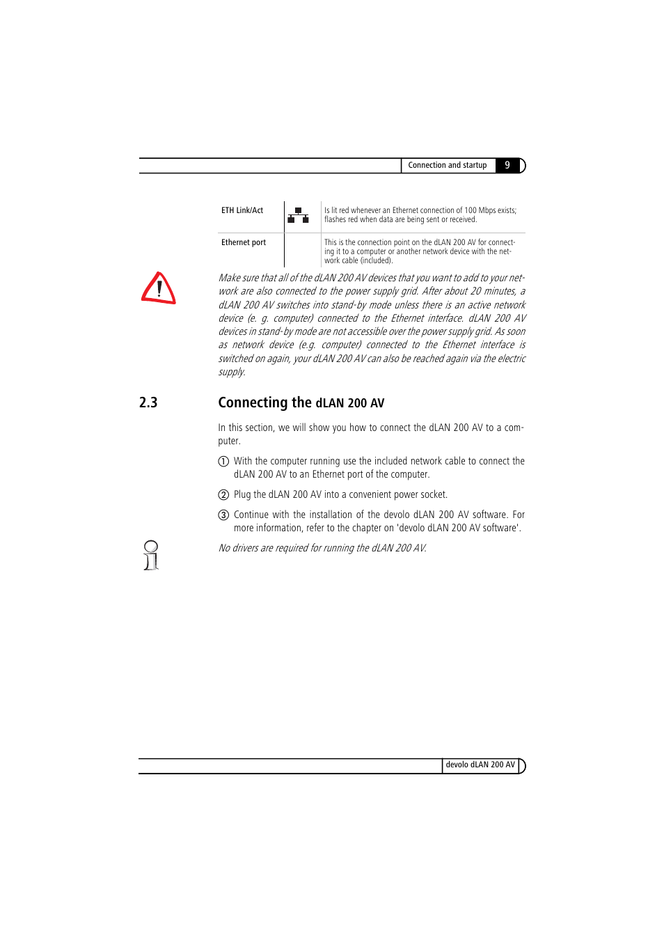 3 connecting the dlan 200 av, Connecting the dlan 200 av, 3 connecting the | Devolo dLAN 200 AV User Manual | Page 9 / 25