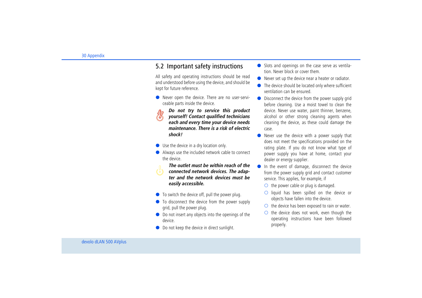 2 important safety instructions | Devolo dLAN 500 AVplus User Manual | Page 31 / 35