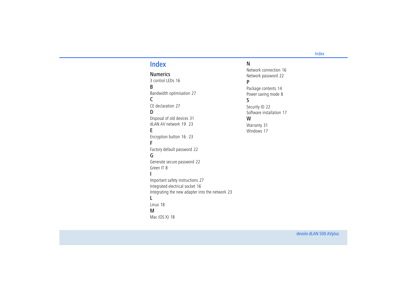 Index | Devolo dLAN 500 AVplus User Manual | Page 34 / 35