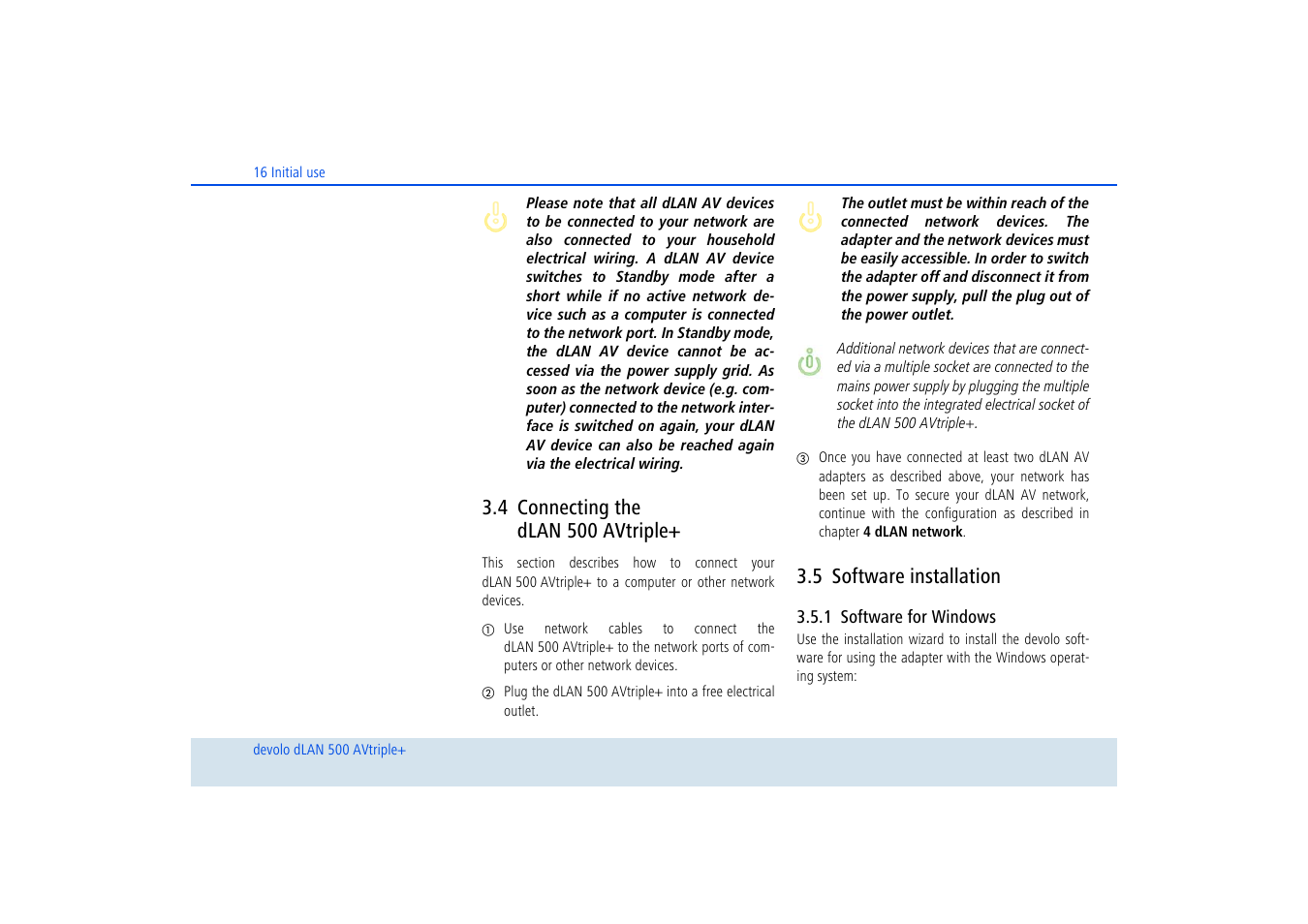 4 connecting the dlan 500 avtriple, 5 software installation, 1 software for windows | Connecting the dlan 500 avtriple, Software installation, Software for windows | Devolo dLAN 500 AVtriple+ User Manual | Page 17 / 35