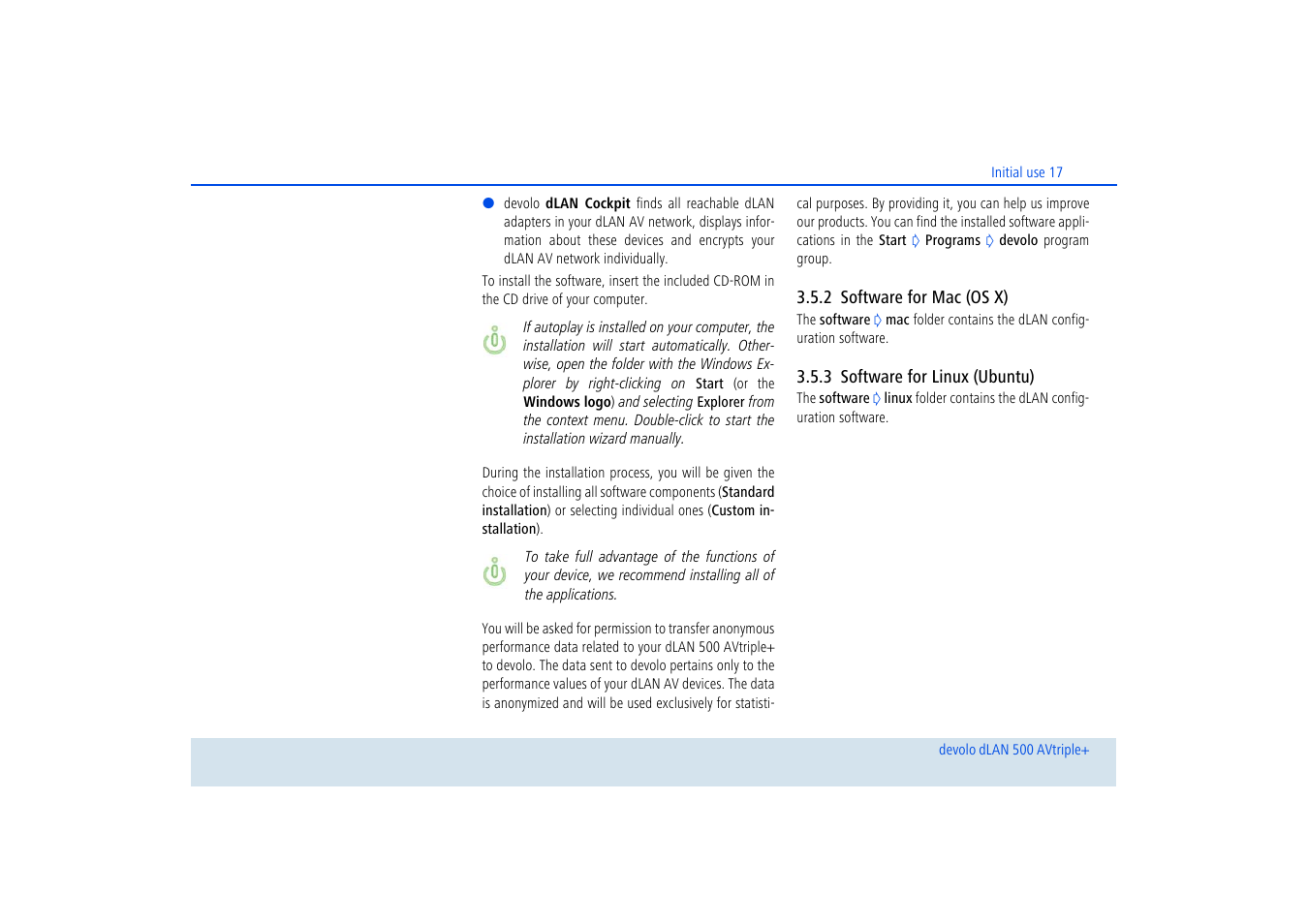 2 software for mac (os x), 3 software for linux (ubuntu), Software for mac (os x) | Software for linux (ubuntu) | Devolo dLAN 500 AVtriple+ User Manual | Page 18 / 35