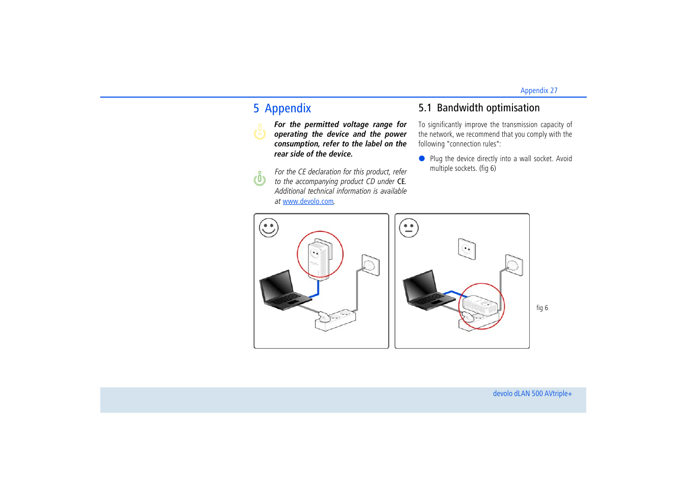 5 appendix, 1 bandwidth optimisation, Bandwidth optimisation | Devolo dLAN 500 AVtriple+ User Manual | Page 28 / 35