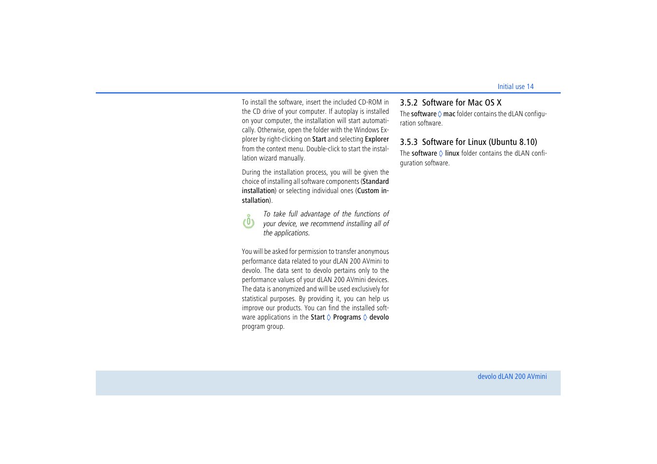 2 software for mac os x, 3 software for linux (ubuntu 8.10), Software for mac os x | Software for linux (ubuntu 8.10) | Devolo dLAN 200 AVmini User Manual | Page 15 / 30