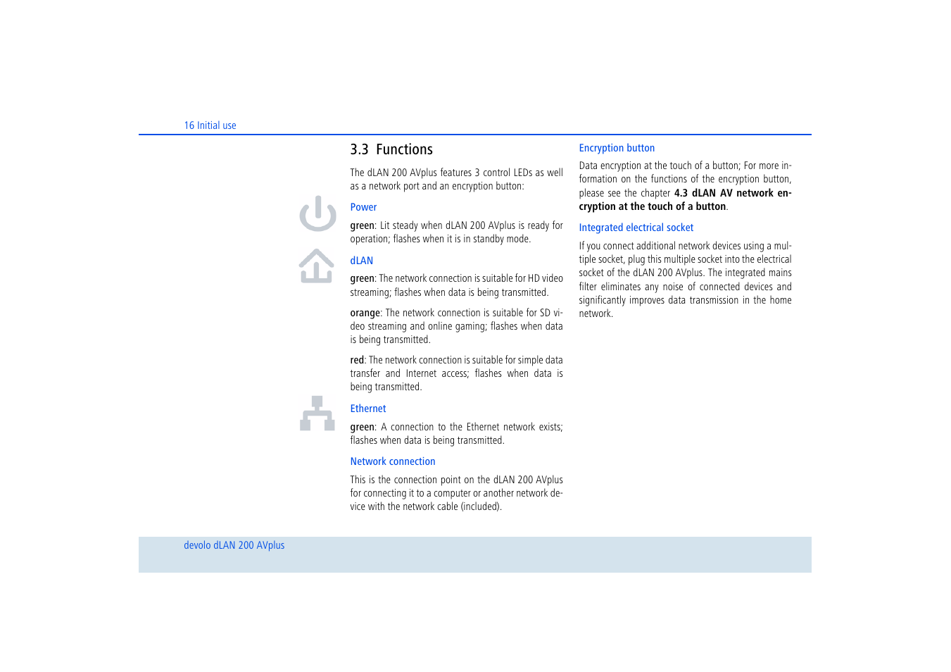 3 functions, Functions | Devolo dLAN 200 AVplus User Manual | Page 17 / 35