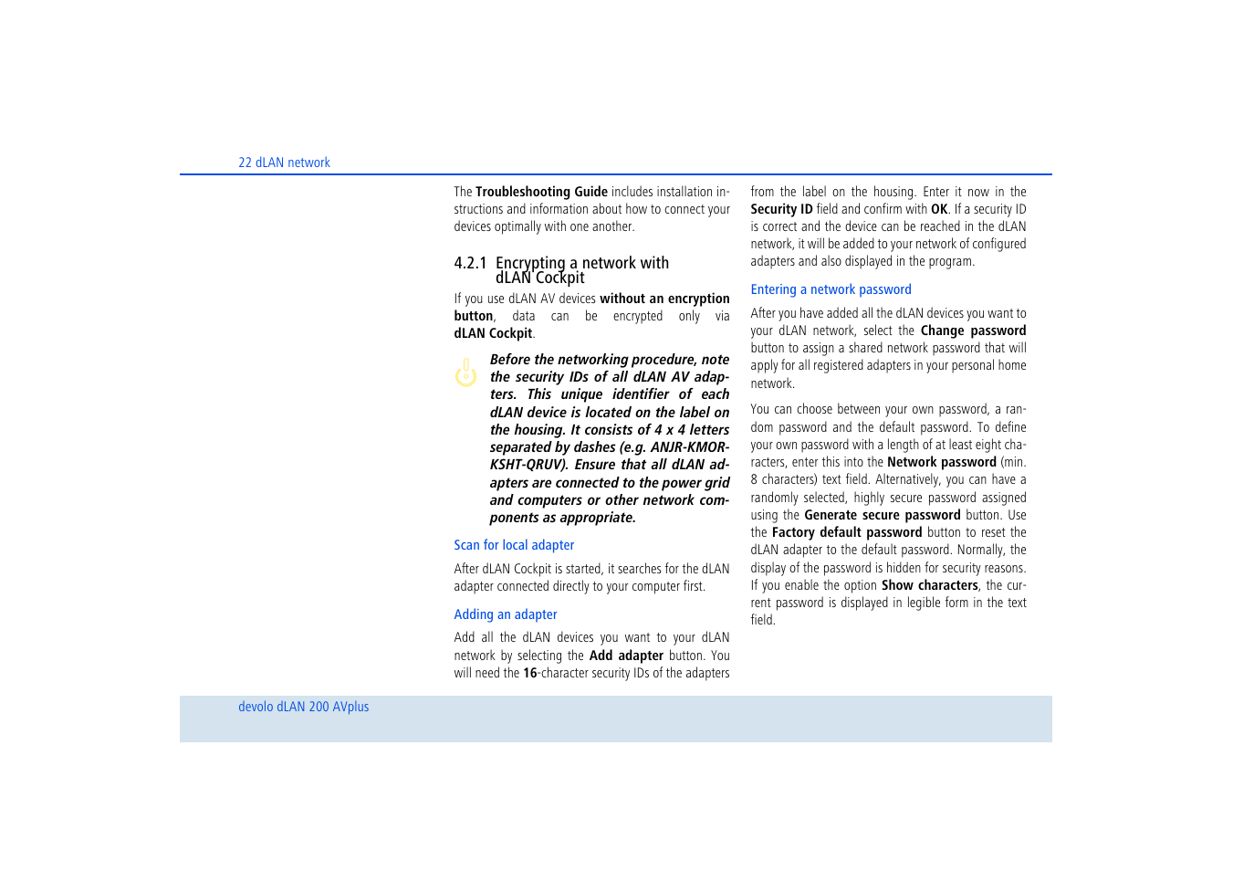 1 encrypting a network with dlan cockpit, Encrypting a network with dlan cockpit | Devolo dLAN 200 AVplus User Manual | Page 23 / 35