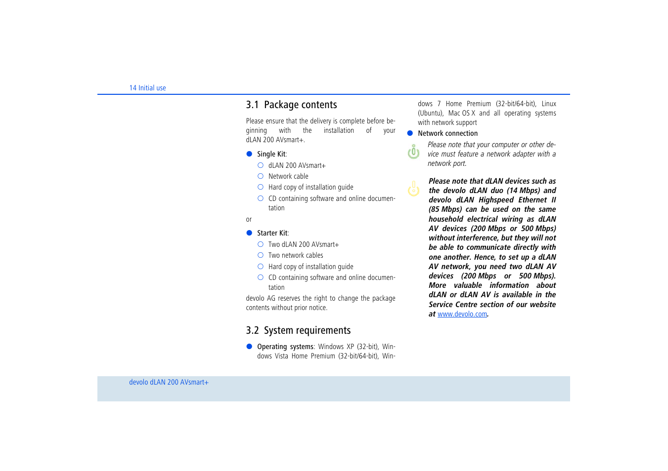 1 package contents, 2 system requirements, Package contents | System requirements | Devolo dLAN 200 AVsmart+ User Manual | Page 15 / 37