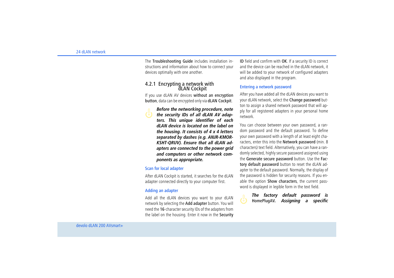 1 encrypting a network with dlan cockpit, Encrypting a network with dlan cockpit | Devolo dLAN 200 AVsmart+ User Manual | Page 25 / 37