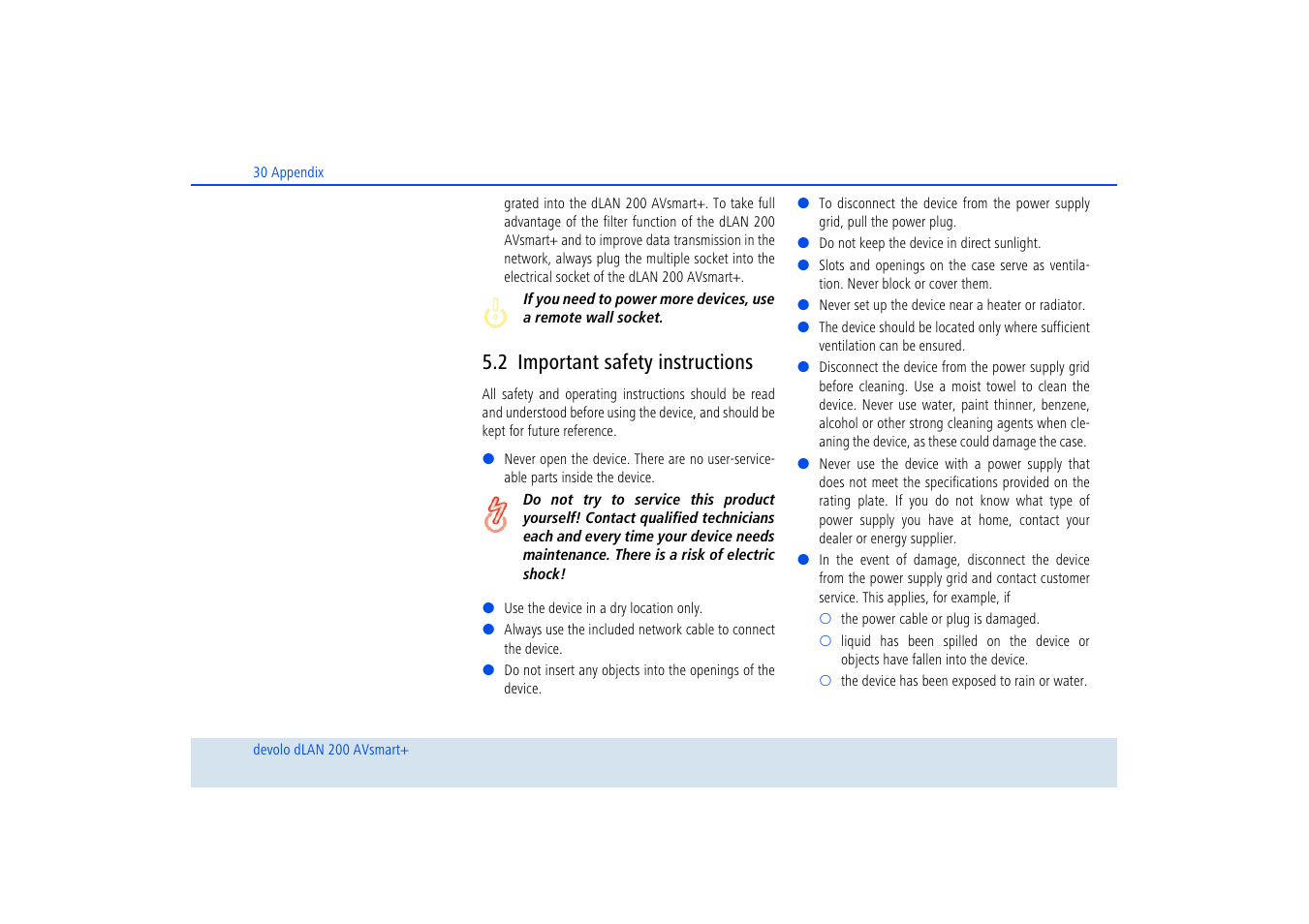 2 important safety instructions, Important safety instructions | Devolo dLAN 200 AVsmart+ User Manual | Page 31 / 37