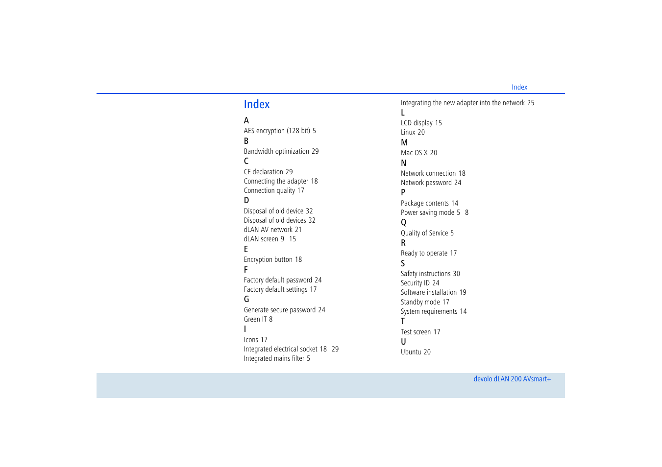 Index | Devolo dLAN 200 AVsmart+ User Manual | Page 36 / 37