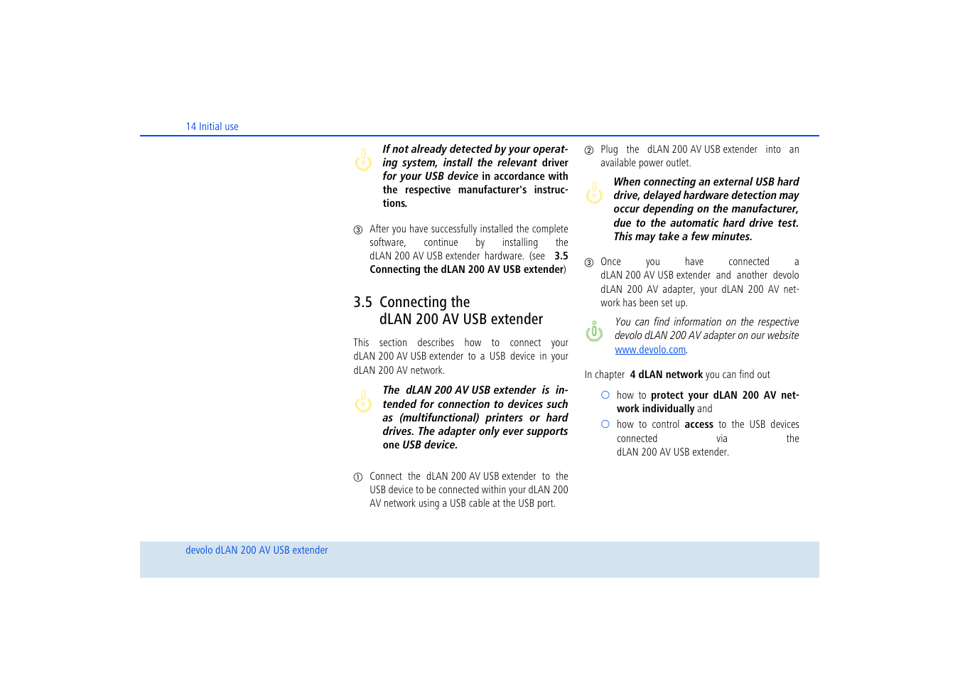 5 connecting the dlan 200 av usb extender, Connecting the dlan 200 av usb extender | Devolo dLAN 200 AV USB extender User Manual | Page 15 / 35
