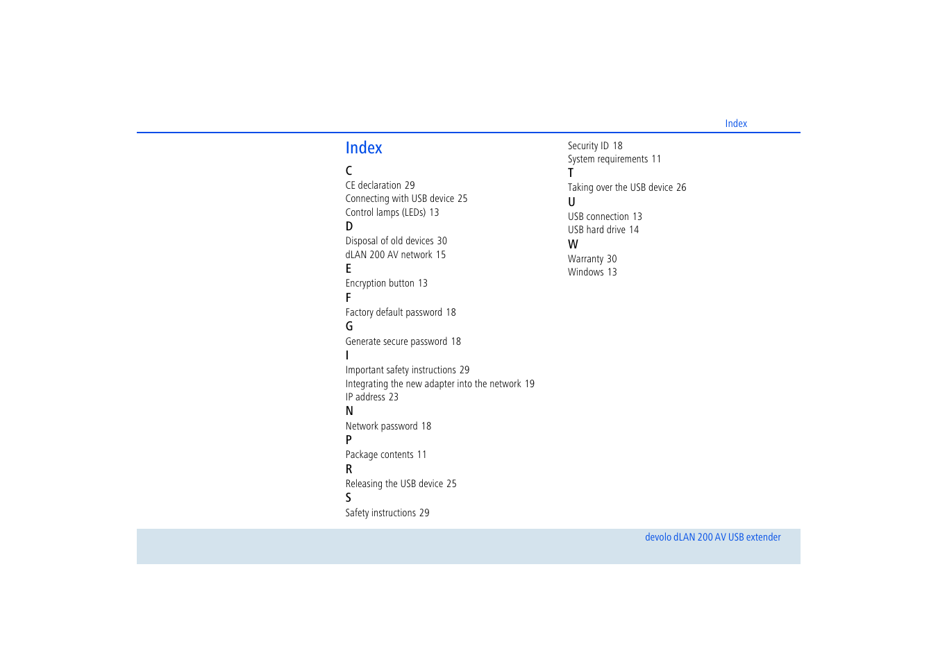 Index | Devolo dLAN 200 AV USB extender User Manual | Page 34 / 35