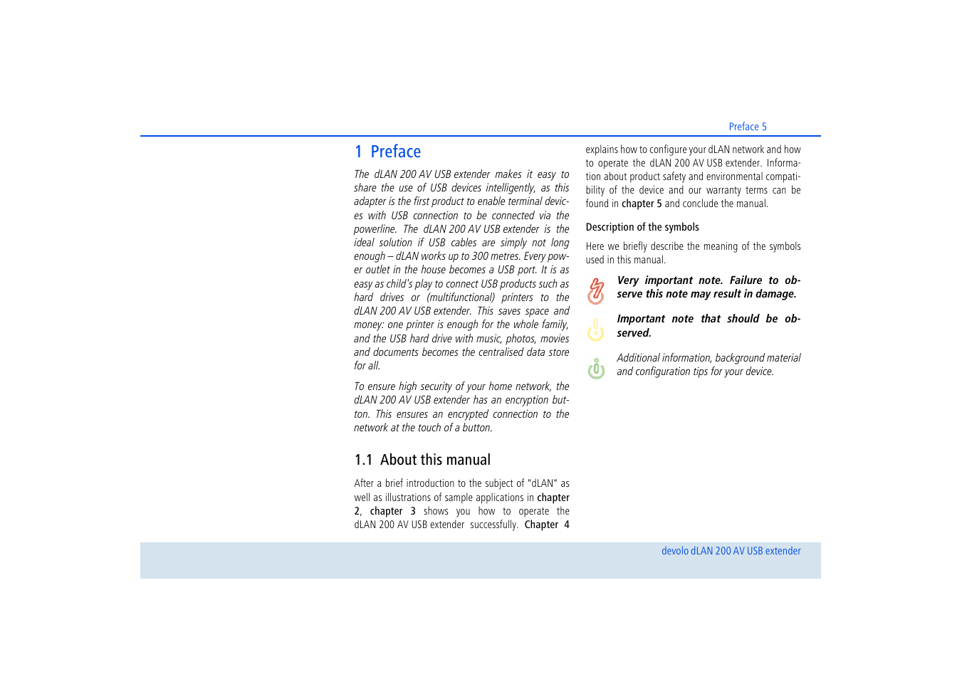 1 preface, 1 about this manual, About this manual | Devolo dLAN 200 AV USB extender User Manual | Page 6 / 35