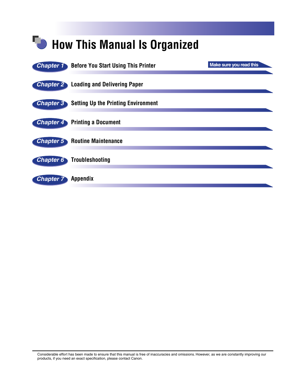 How this manual is organized | Canon 2900I User Manual | Page 4 / 314