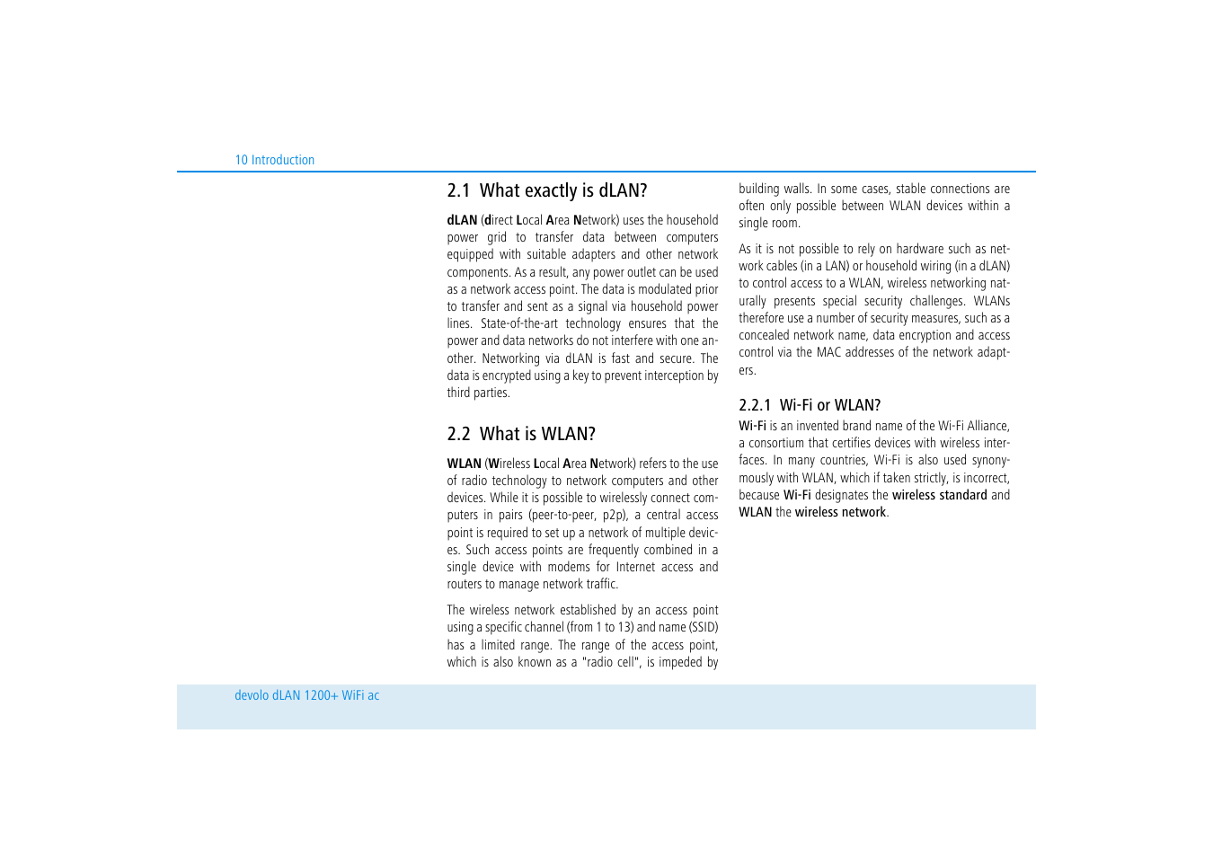 1 what exactly is dlan, 2 what is wlan, 1 wi-fi or wlan | What exactly is dlan, What is wlan, Wi-fi or wlan | Devolo dLAN 1200+ WiFi ac User Manual | Page 11 / 55