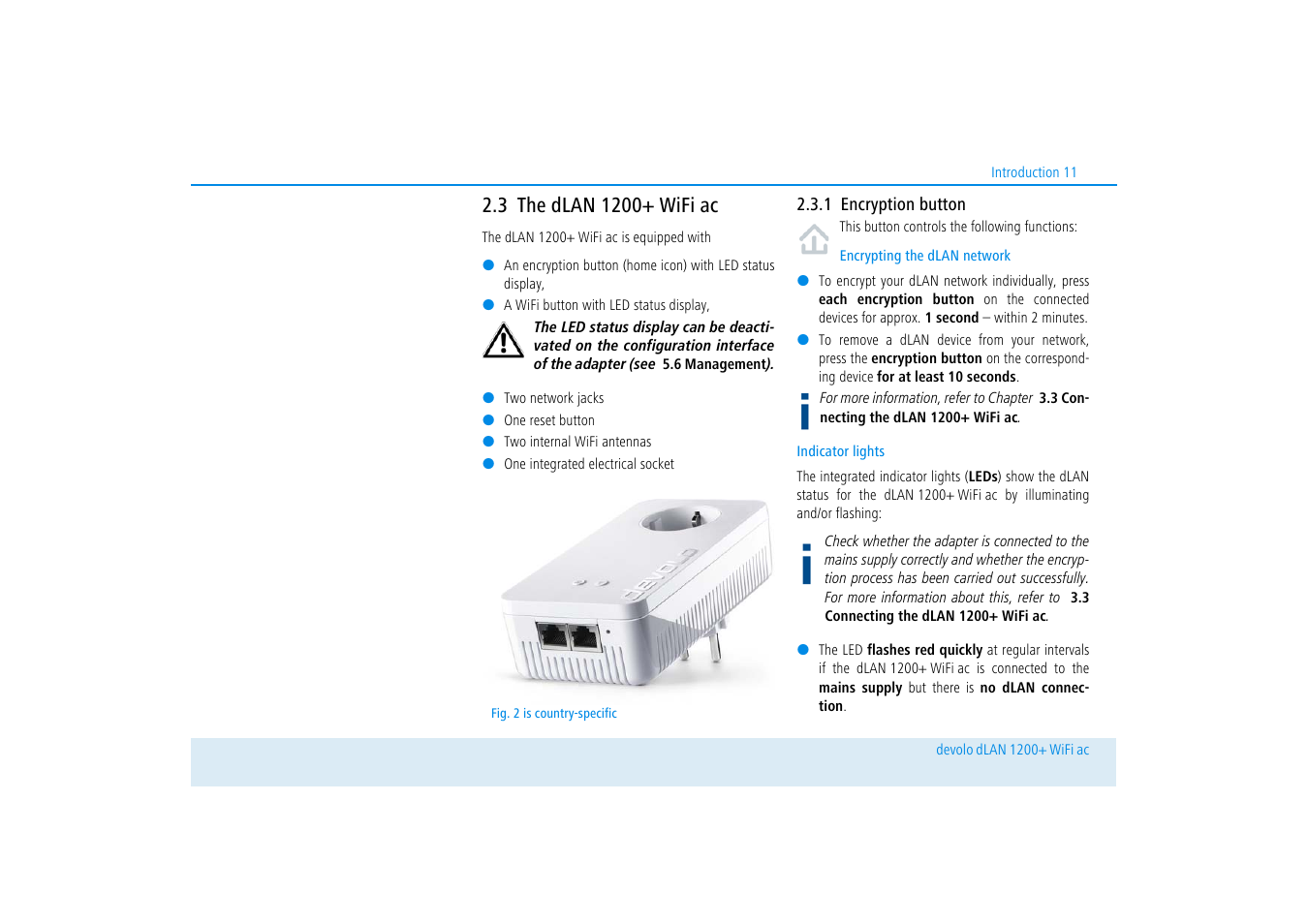 3 the dlan 1200+ wifi ac, 1 encryption button, The dlan 1200+ wifi ac | Encryption button | Devolo dLAN 1200+ WiFi ac User Manual | Page 12 / 55