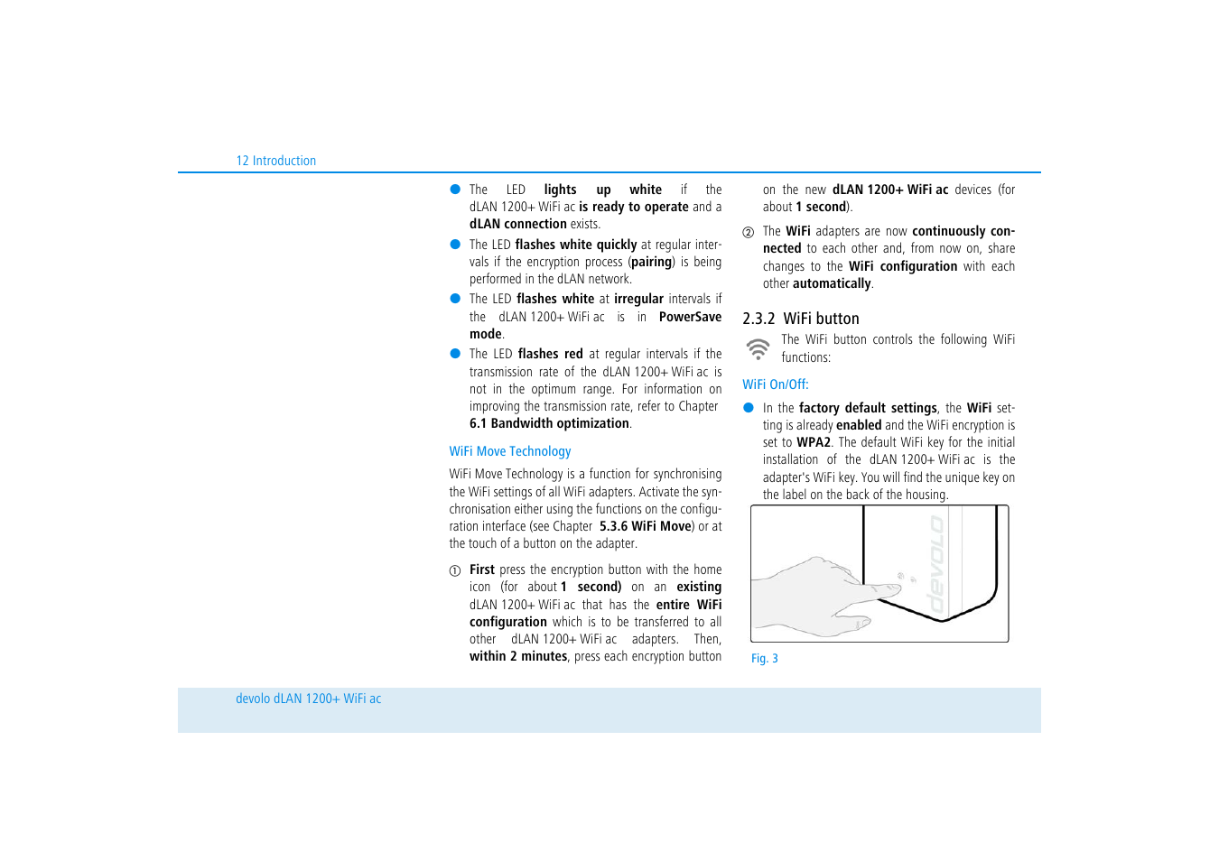 2 wifi button, Wifi button | Devolo dLAN 1200+ WiFi ac User Manual | Page 13 / 55