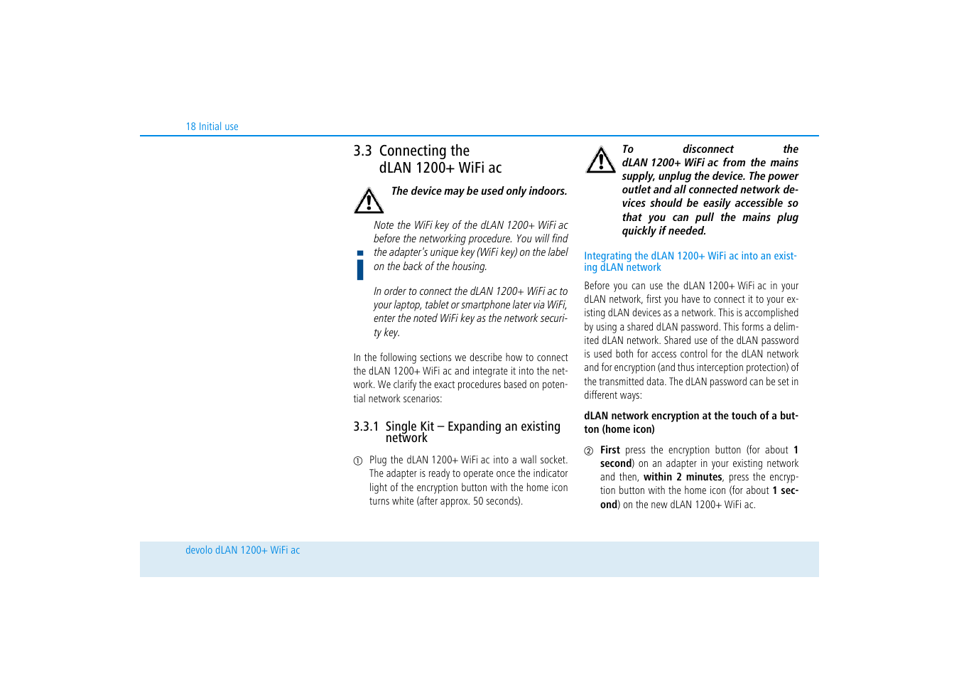 3 connecting the dlan 1200+ wifi ac, 1 single kit – expanding an existing network, Connecting the dlan 1200+ wifi ac | Single kit – expanding an existing network | Devolo dLAN 1200+ WiFi ac User Manual | Page 19 / 55