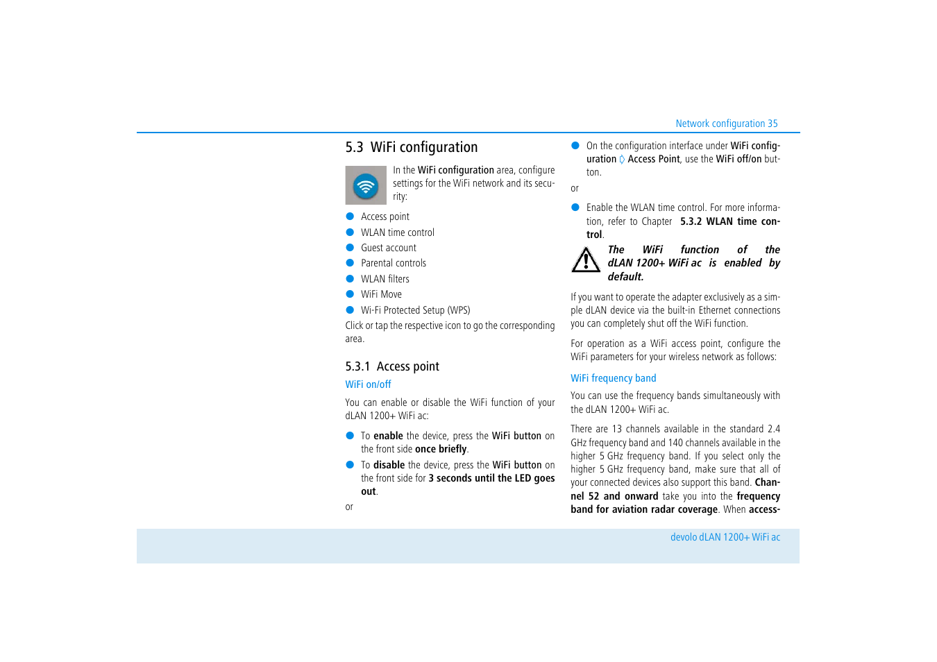 3 wifi configuration, 1 access point, Wifi configuration | Access point | Devolo dLAN 1200+ WiFi ac User Manual | Page 36 / 55