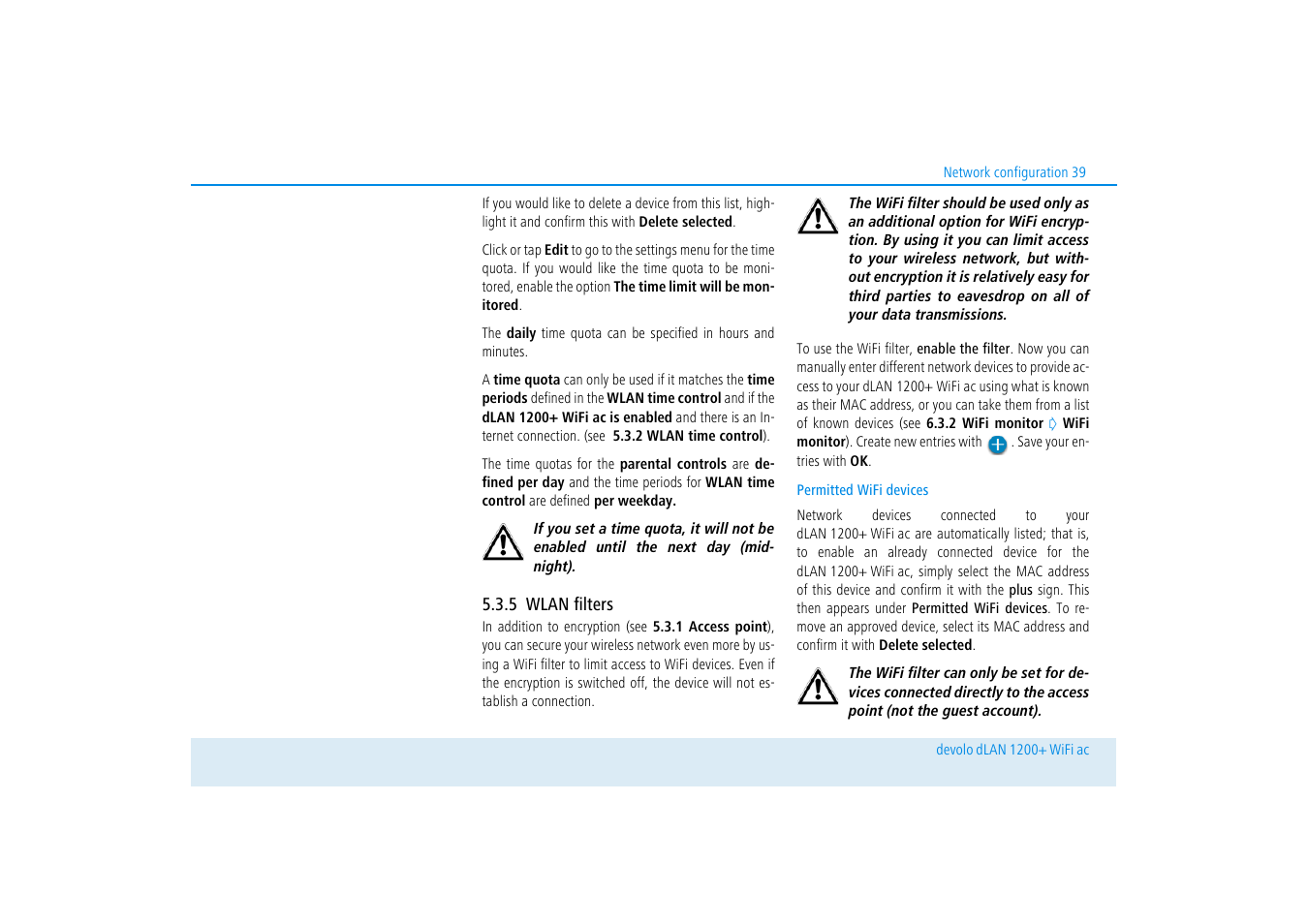 5 wlan filters, Wlan filters | Devolo dLAN 1200+ WiFi ac User Manual | Page 40 / 55
