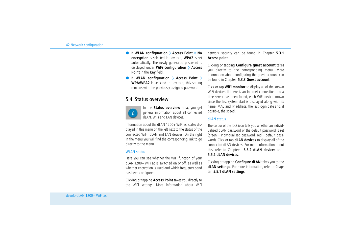 4 status overview, Status overview | Devolo dLAN 1200+ WiFi ac User Manual | Page 43 / 55