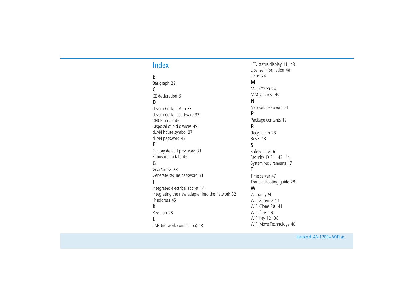 Index | Devolo dLAN 1200+ WiFi ac User Manual | Page 54 / 55