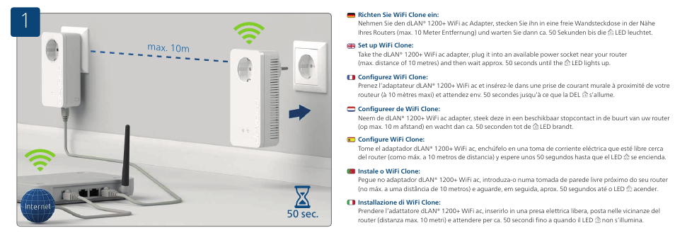 50 sec, Max. 10m | Devolo dLAN 1200+ WiFi ac Installation User Manual | Page 11 / 19