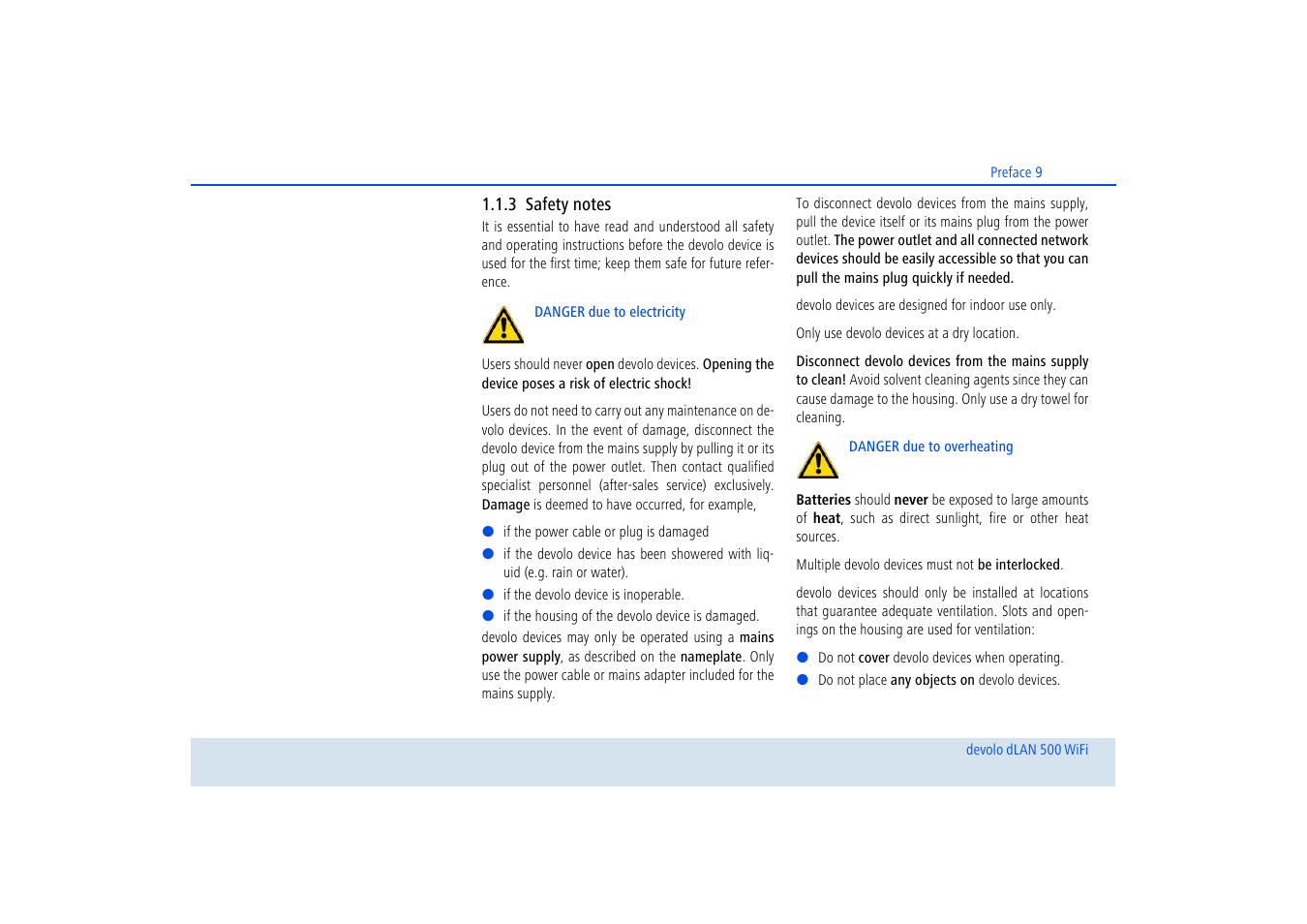 3 safety notes, Safety notes | Devolo dLAN 500 WiFi User Manual | Page 10 / 81