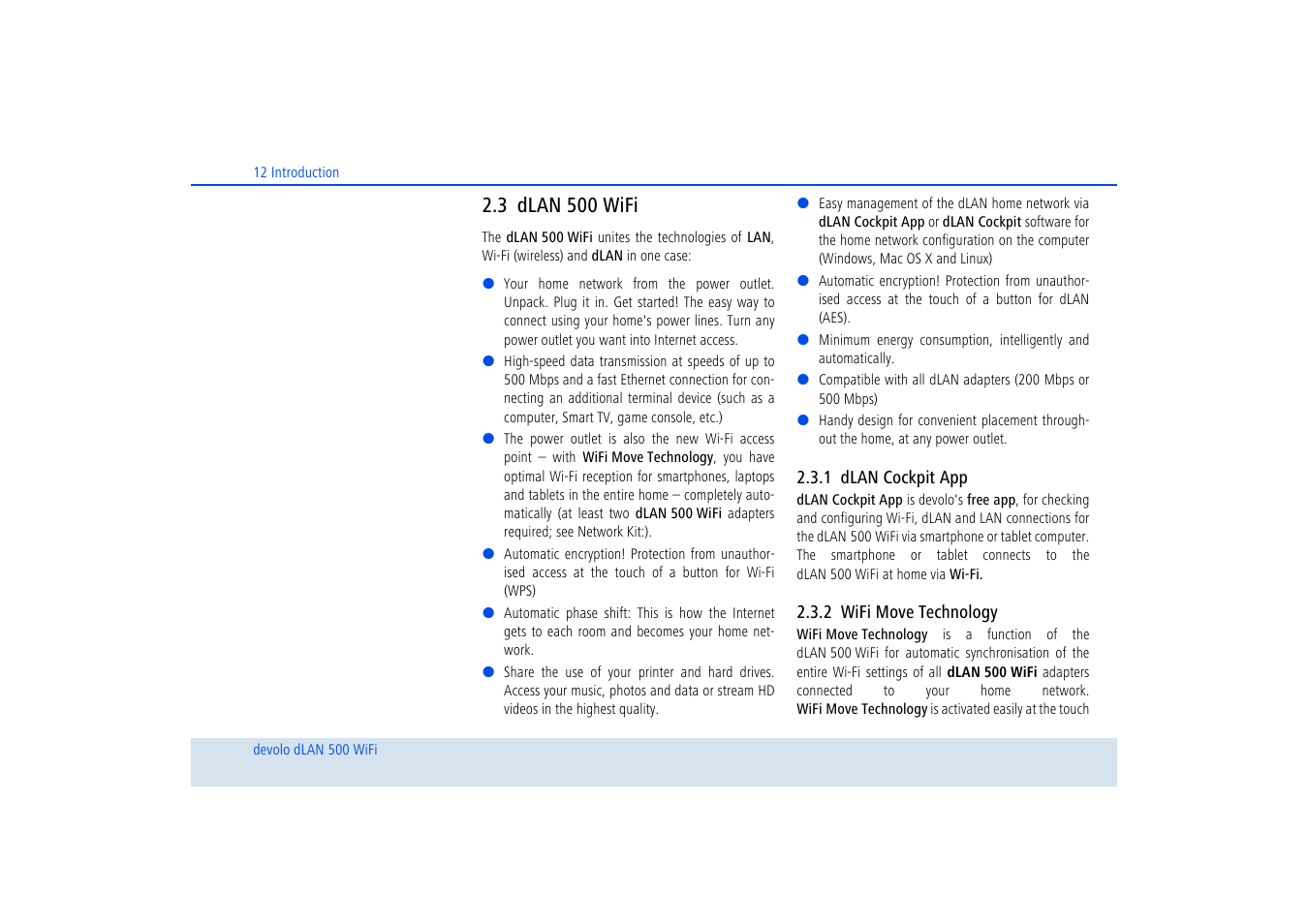 3 dlan 500 wifi, 1 dlan cockpit app, 2 wifi move technology | Dlan 500 wifi, Dlan cockpit app, Wifi move technology | Devolo dLAN 500 WiFi User Manual | Page 13 / 81