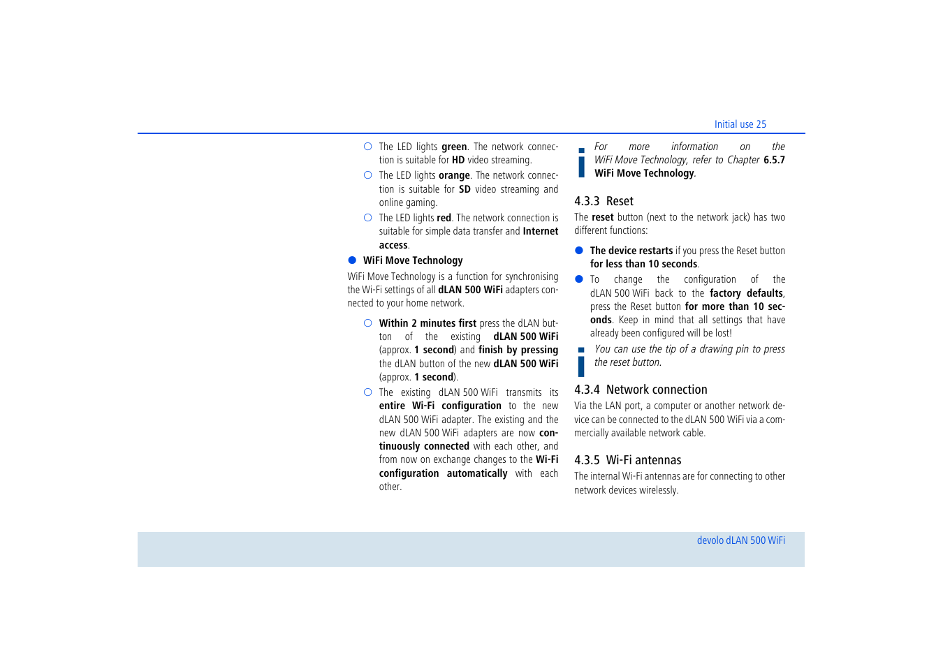 3 reset, 4 network connection, 5 wi-fi antennas | Reset, Network connection, Wi-fi antennas | Devolo dLAN 500 WiFi User Manual | Page 26 / 81