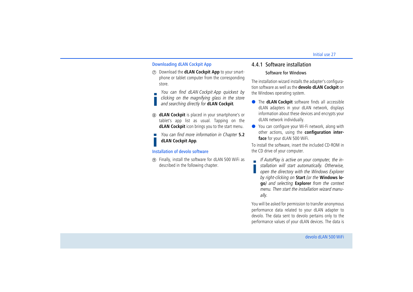 1 software installation, Software installation | Devolo dLAN 500 WiFi User Manual | Page 28 / 81