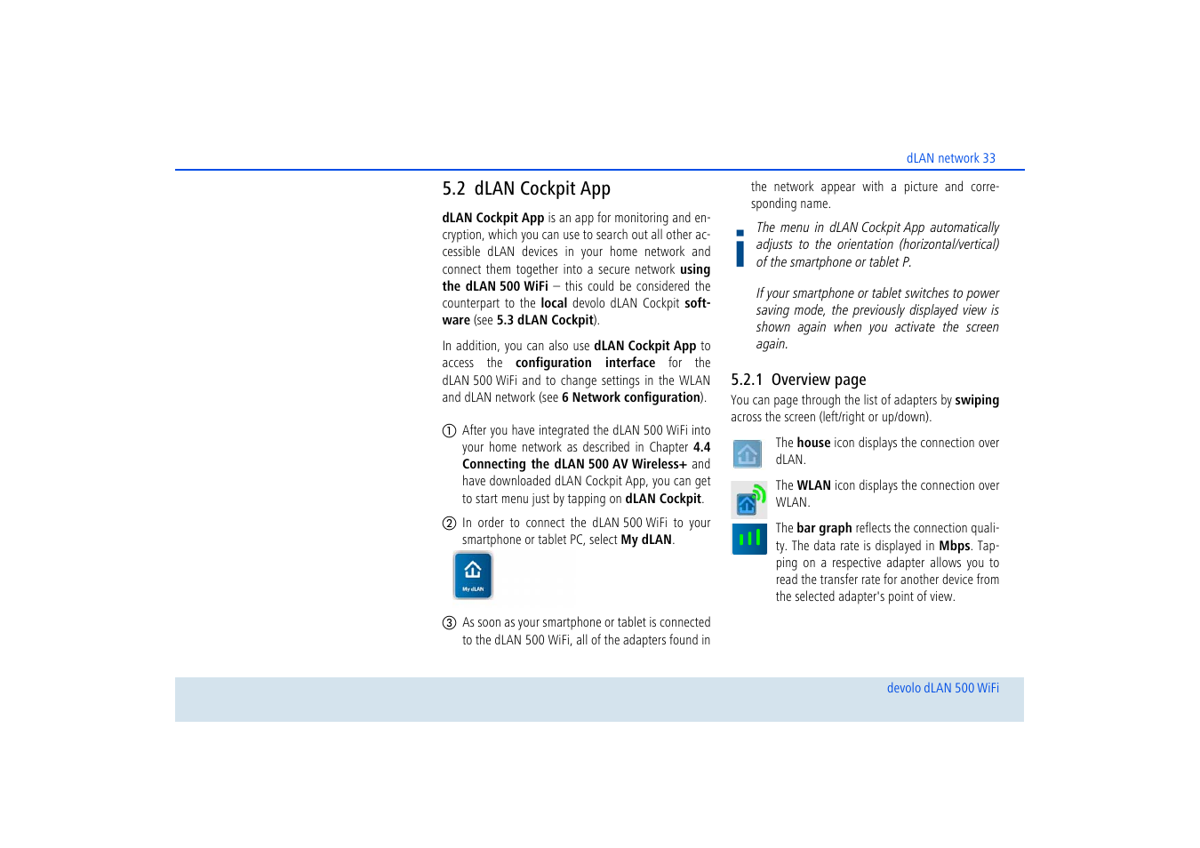 2 dlan cockpit app, Dlan cockpit app | Devolo dLAN 500 WiFi User Manual | Page 34 / 81