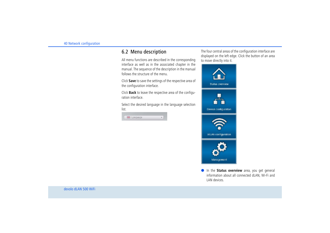 2 menu description, Menu description | Devolo dLAN 500 WiFi User Manual | Page 41 / 81