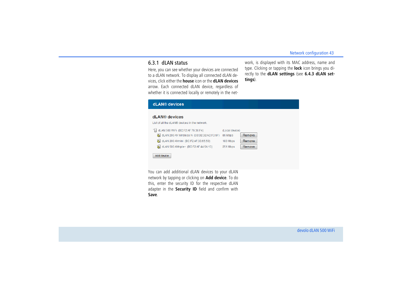 1 dlan status, Dlan status | Devolo dLAN 500 WiFi User Manual | Page 44 / 81