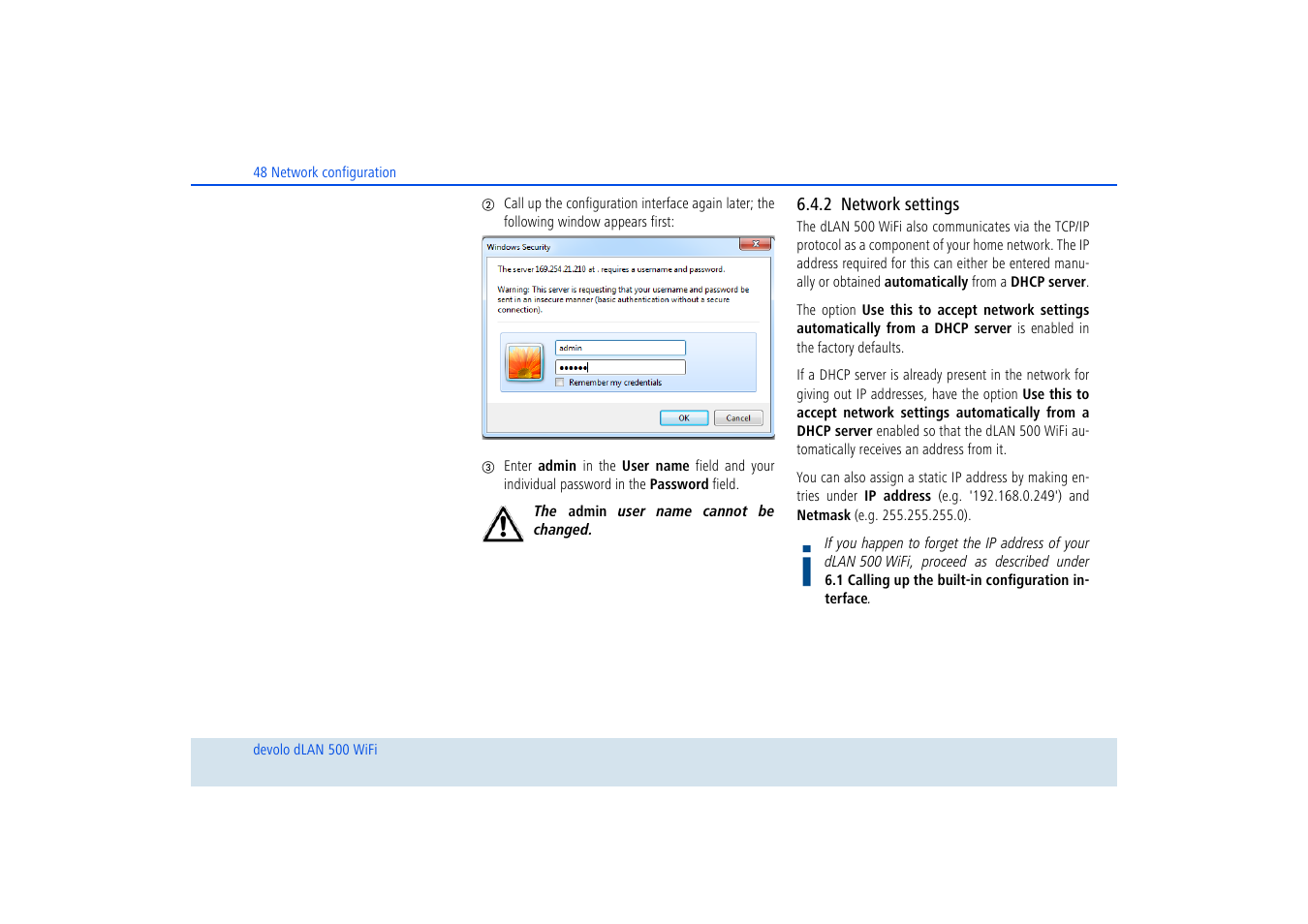 2 network settings, Network settings | Devolo dLAN 500 WiFi User Manual | Page 49 / 81