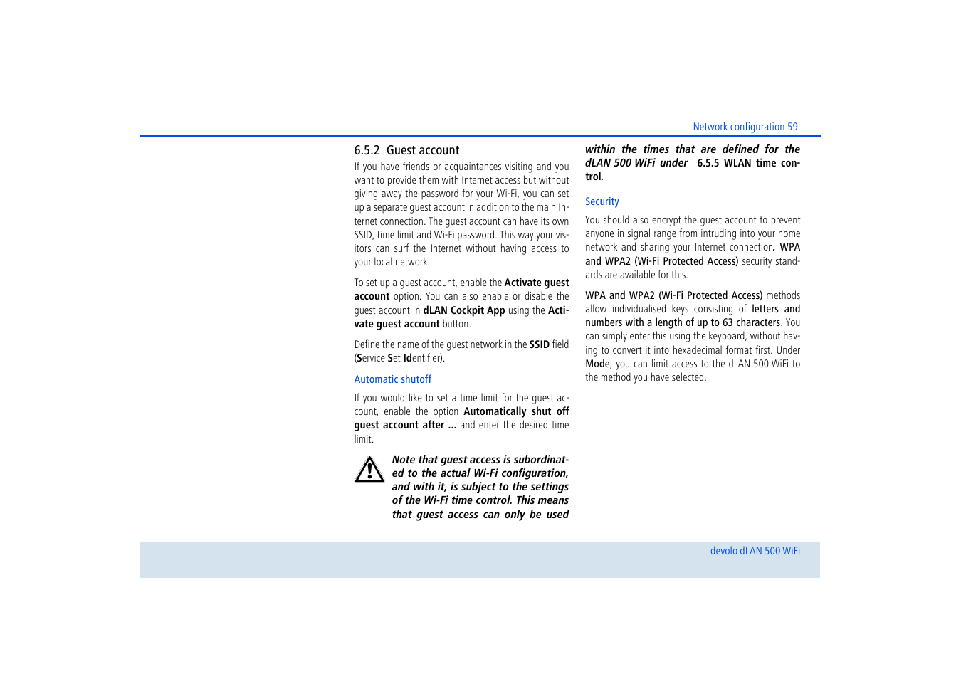 2 guest account, Guest account | Devolo dLAN 500 WiFi User Manual | Page 60 / 81