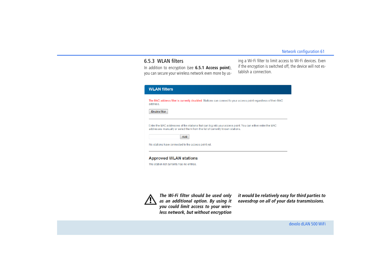 3 wlan filters, Wlan filters | Devolo dLAN 500 WiFi User Manual | Page 62 / 81