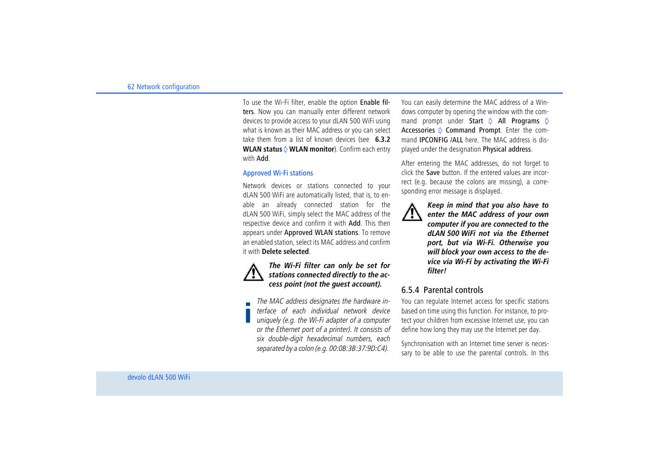 4 parental controls, Parental controls | Devolo dLAN 500 WiFi User Manual | Page 63 / 81