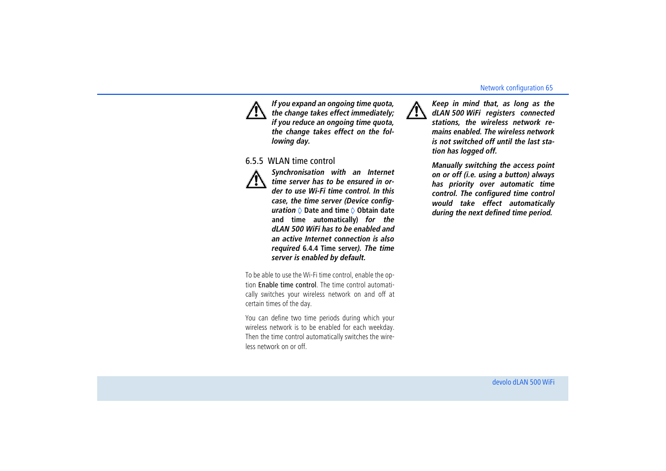 5 wlan time control, Wlan time control | Devolo dLAN 500 WiFi User Manual | Page 66 / 81