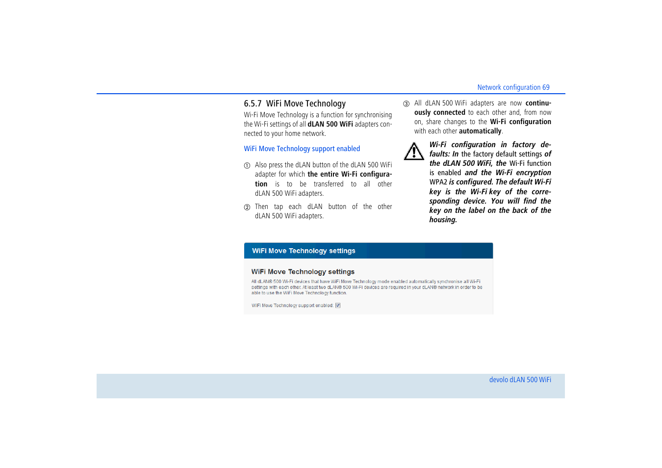 7 wifi move technology, Wifi move technology, And 6.5.7 wifi move technology | Devolo dLAN 500 WiFi User Manual | Page 70 / 81