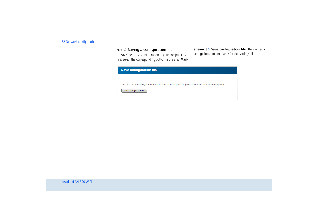 2 saving a configuration file, Saving a configuration file | Devolo dLAN 500 WiFi User Manual | Page 73 / 81