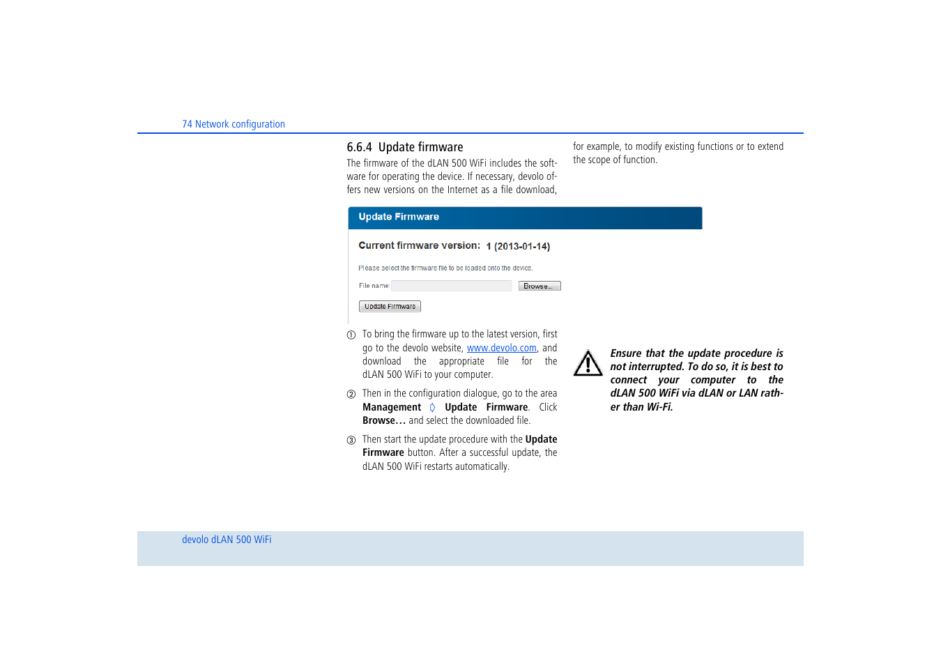 4 update firmware, Update firmware | Devolo dLAN 500 WiFi User Manual | Page 75 / 81